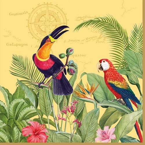 20 Servietten Exotic Paradise - Bunte Vögel im exotischen Dschungel 33x33cm