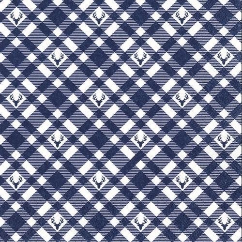 20 Servietten Plaid with Deers blue Hirsche auf Karo blau 33x33cm