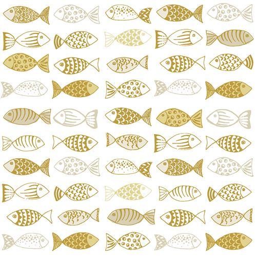 20 Servietten Many Fishes gold - Kleine Fische gold 33x33cm