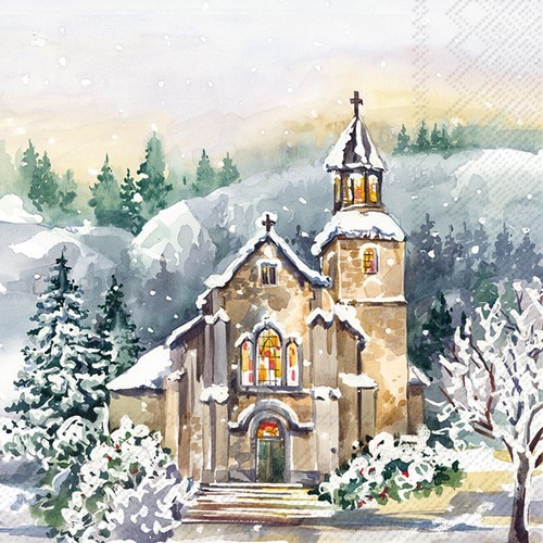 20 Servietten Holy Church - Kirche im Wintergebirge 33x33cm