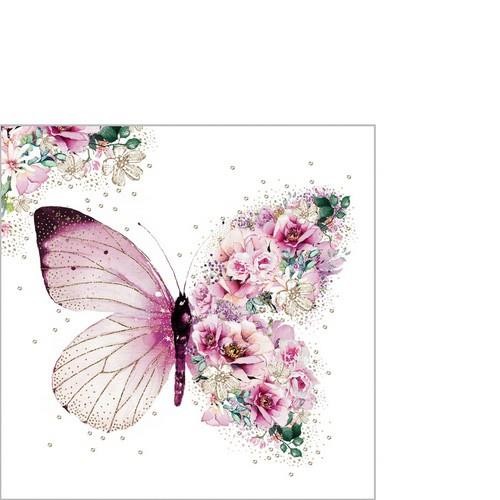 20 kleine Cocktailservietten Butterfly Flowers - Märchenhafter Schmetterling 25x25cm