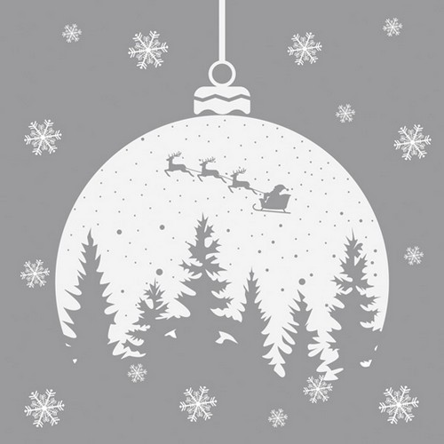 20 Servietten Christmas Bauble with Forest Silhouettes on silver - Weihnachten in Kugel silber 33x3