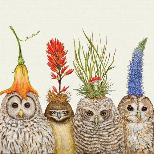 20 Napkins Big Hat Night - Owl family with headdress 33x33cm