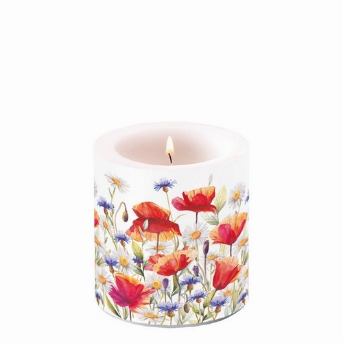 Candle round small Poppies and Cornflowers - cornflowers and poppies Ø 7,5cm, height 9cm