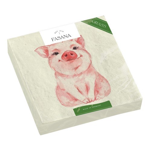 20 Servietten nachhaltig Gras Piggy - Rosa Schweinchen 33x33cm