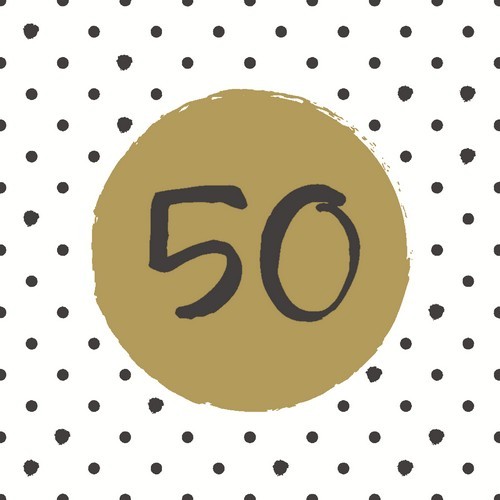20 Servietten 50th Birthday - Zahl 50 auf Kreis gold 33x33cm