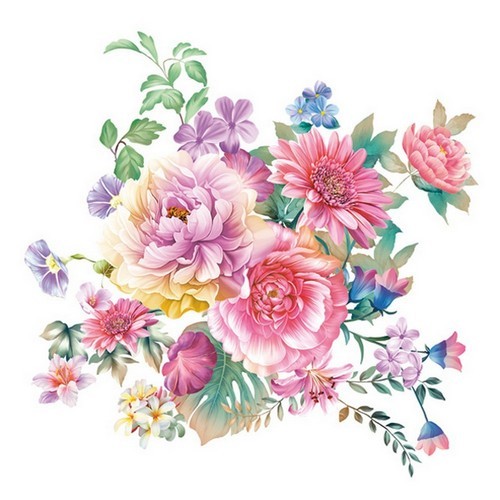 20 Servietten Watercolour Flowers Arrangement - Blumen im farbigen Bouquet 33x33cm