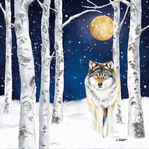 20 Servietten Winter Wolf - Wolf im Mondschein 33x33cm