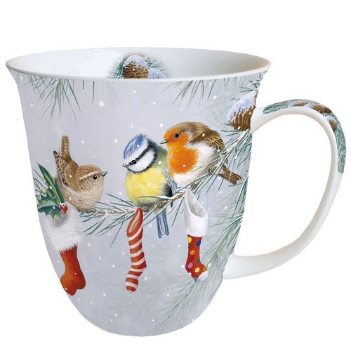 Tasse aus Porzellan Christmas Socks - Vögel und Weihnachtssocken 0,4L, Höhe 10,5cm