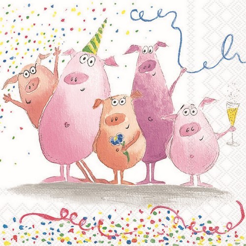 20 Servietten Festive Pigs - Party-Schweine 33x33cm