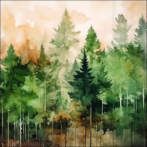 20 Servietten Evergreen Trees - Wald aus Wasserfarben 33x33cm