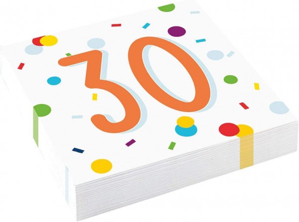 20 Servietten 30 Confetti Birthday - 30. Geburtstag mit Punkte und Konfetti 33x33cm