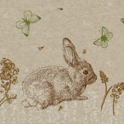 25 Servietten nachhaltig Cute Bunny - Naturhase an Blumen 33x33cm