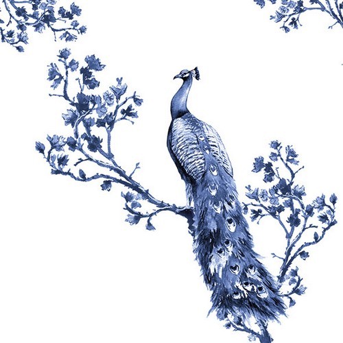 20 Servietten Royal Peacock - Pfau in blauer Szene 33x33cm