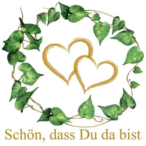 20 Servietten Green Leaves and Hearts gold - Grüne Blätter um Herzen gold 33x33cm