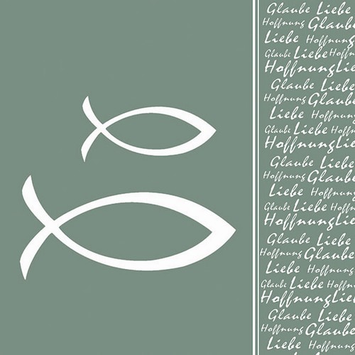 20 Servietten Glaube Fisch pale green - Fisch an Schrift dunkelgrün 33x33cm