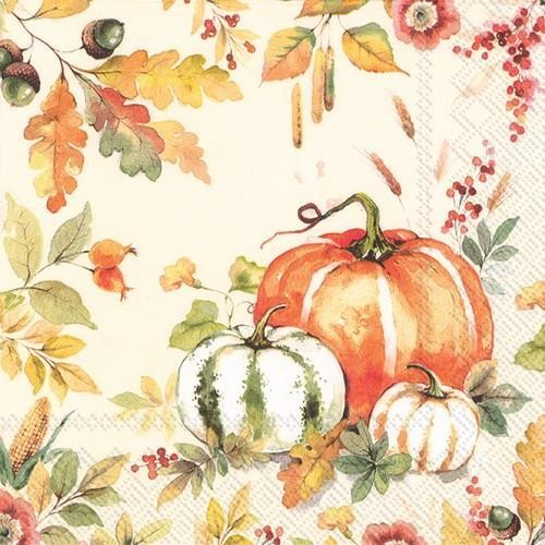 20 Servietten Pumpkin Love - Kürbisse um Herbstblätter 33x33cm