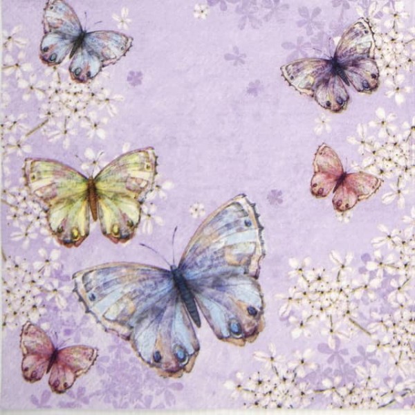 20 Servietten Bellissima Farfalla lilac - Schöne Schmetterlinge auf flieder 33x33cm