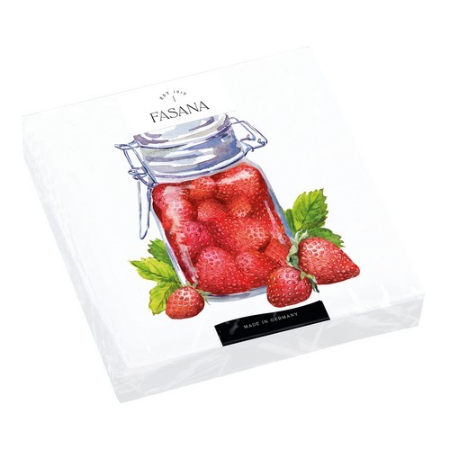 20 Servietten Happy with Strawberry - Erdbeeren im Glas 33x33cm