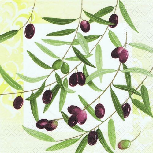 20 Servietten Olive Twig - Wachsende Oliven ab Blätter 33x33cm