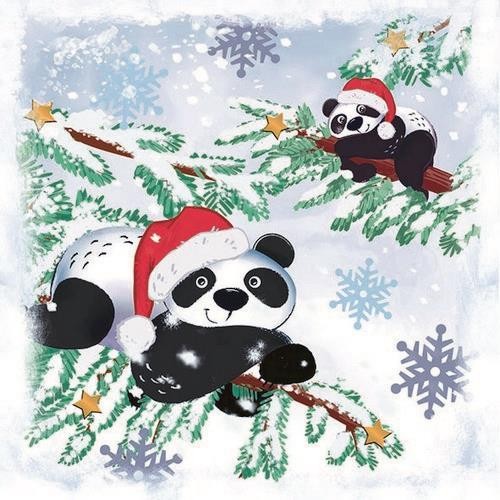20 Servietten Pandas in Snow – Lustige Pandabären im Winter 33x33cm