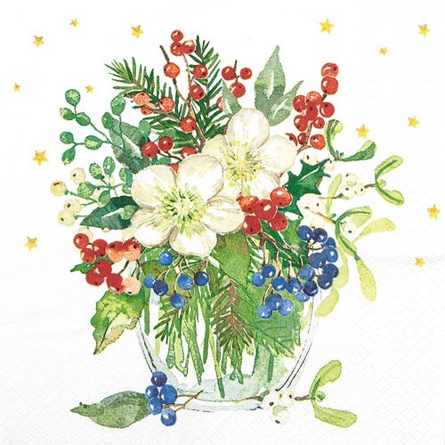 20 Servietten Christmas Bouquet - Winterbouquet in Vase 33x33cm