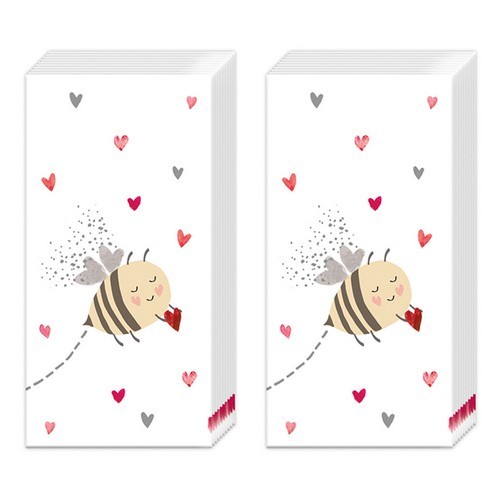 2x 10 handkerchiefs Bee my Valentine - bee with heart