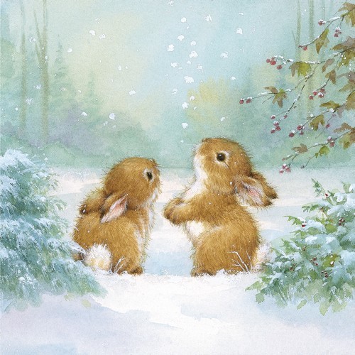 20 Servietten Rabbits loves Snow - Hasen spielen im Schnee 33x33cm