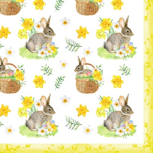 20 napkins Sweet Easter Mood - Bunnies on basket and flowers 33x33cm