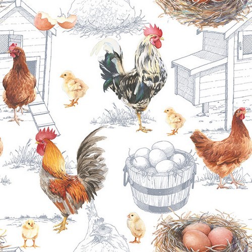 20 Servietten Chicken Farm - Hühnerfamilien in der Brutzeit 33x33cm