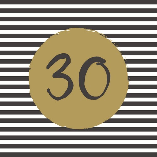 20 Servietten 30th Birthday - Zahl 30 auf Kreis gold 33x33cm