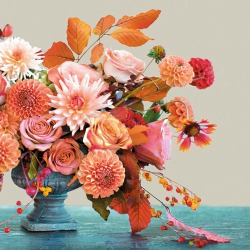 20 Servietten Autumn Bouquet in Vintage Vase - Herbstlicher Blumenstrauß in Vase 33x33cm