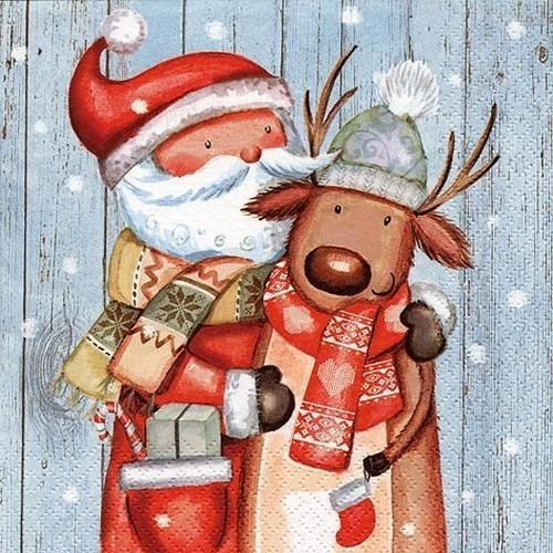 20 Servietten Santa & Reindeer – Weihnachtsduo 33x33cm