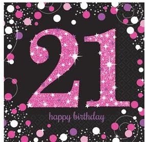 16 Servietten 21 Sparkling Celebrations pink - 21. Geburtstag mit Glitzer pink 33x33cm