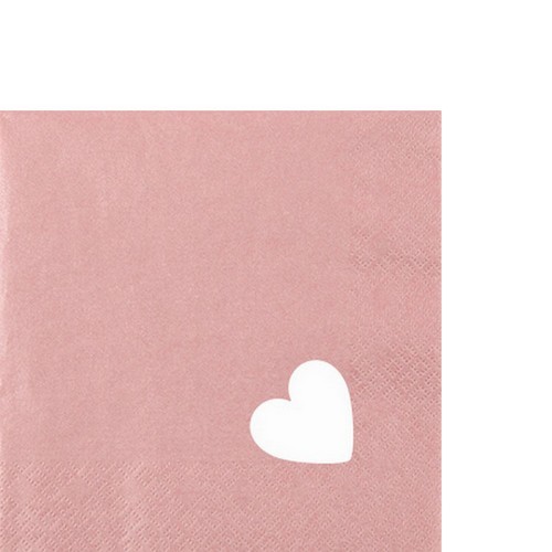 20 cocktail napkins Punched Heart Perl Effect antique rose - antique pink with punched heart 25x25c