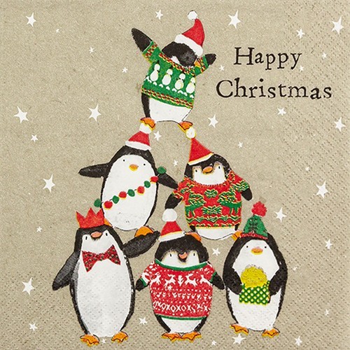 20 Servietten Happy Penguins - Pinguine stapeln sich 33x33cm