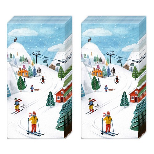 2x 10 handkerchiefs Winter Joy - skiing through the winter
