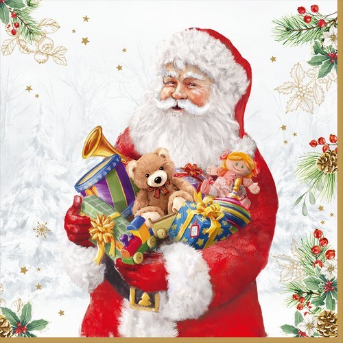 20 Servietten Santa is coming - Weihnachtsmann präsentiert Geschenke 33x33cm
