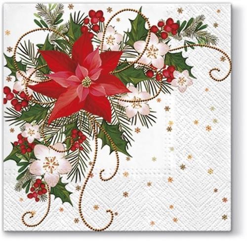 20 Servietten Poinsettia Composition - Weihnachtsstern im Gesteck 33x33cm