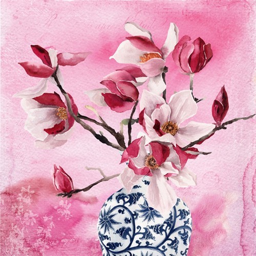 20 Servietten Magnolias En Vase Chinois - Magnolien in Vase 33x33cm
