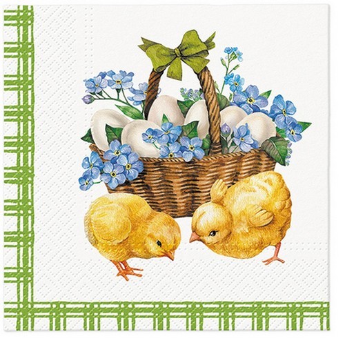 20 Napkins Chicks with Basket - Chicks at basket with forget-me-nots 33x33cm