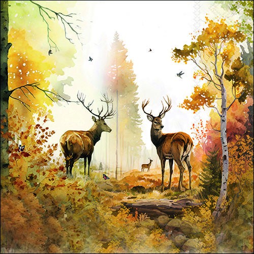 20 Servietten Autumn Forest - Hirsche in herbstlicher Umgebung 33x33cm