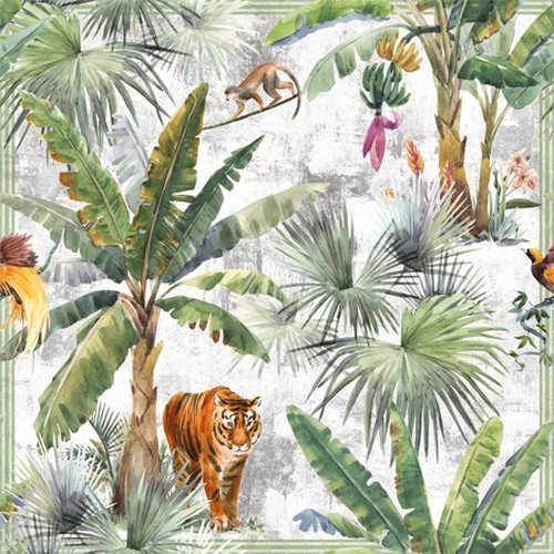 20 King of the Jungle white napkins - Tiger in wild nature 33x33cm