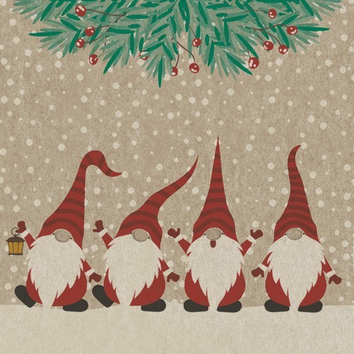 25 Servietten nachhaltig Happy Santas - Fröhliche Weihnachtswichtel 33x33cm