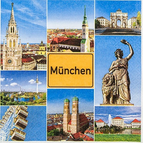20 Servietten Munich Sights - München im Postkarten-Stil 33x33cm