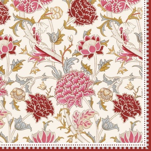 20 Servietten William Morris pink - Blüten und Blätter im Barock-Stil 33x33cm
