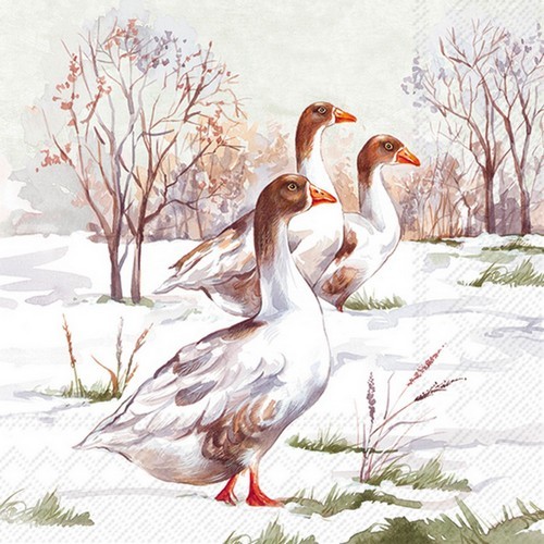 20 Servietten Winter Geese - Gänse in der Winterzeit 33x33cm