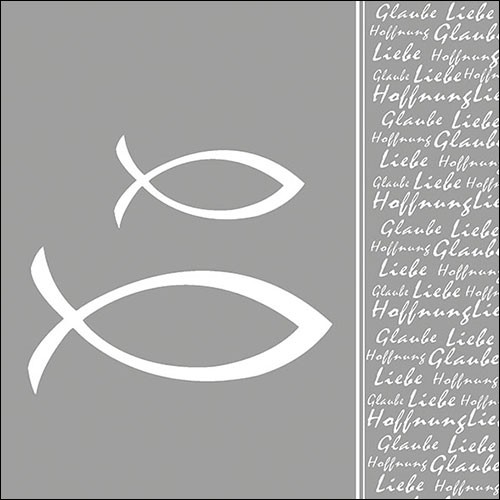 20 Servietten Glaube Fisch silver - Fisch an Schrift silbergrau 33x33cm