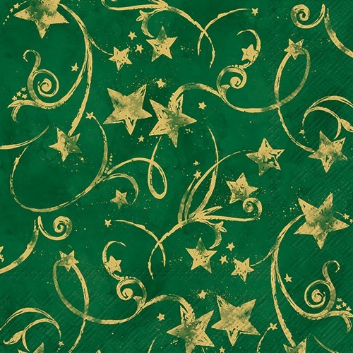 20 Servietten Star Garland green gold - Sterne in Eleganz dunkelgrün 33x33cm