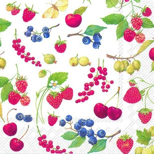 20 Servietten Fruits of Summer - Auswahl frischer Früchte 33x33cm